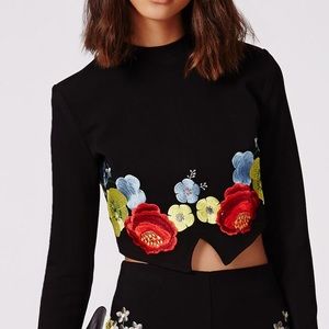 Missguided Embroidered Long Sleeve Crop Top